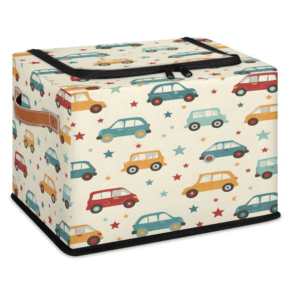 CURLYOOT Cars Cute Cartoon Storage Bin With Zipper Lid, Foldable Clothes Organizer Lidded Storage Baskets, Rectangular Box Closet Shelf Organizer for Bedroom Living Room