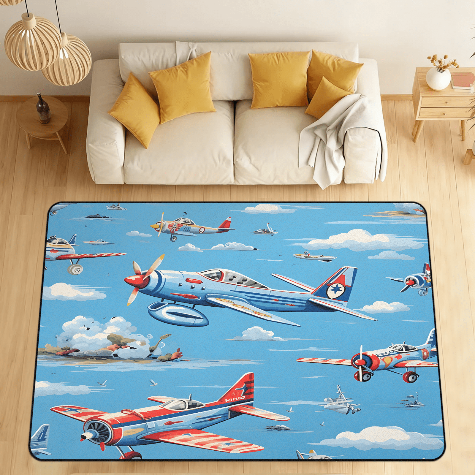 Airplan Rug CURLYOOT Cartoon Airplane Area Rugs for Living Room Bedroom, 4' 10