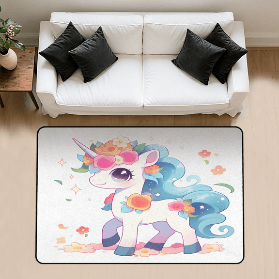 CURLYOOT Cartoon Animal Unicorn Area Rug 3x5 Ft Rugs for Entryway Entrance Kitchen, Washable Non Slip Indoor Floor Carpet for Bedroom Living Room
