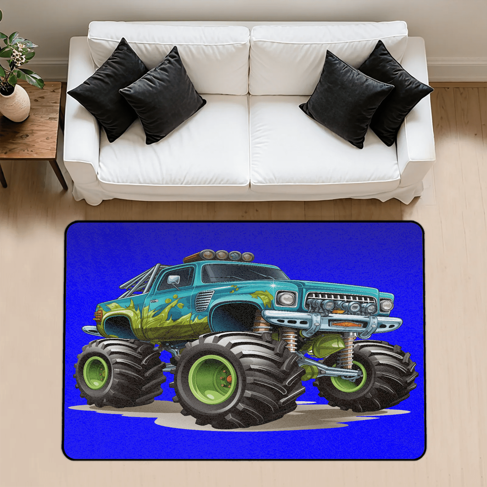 Monster Jam Rug CURLYOOT Cartoon Cool Monster Truck Rug for Living Room Bedroom, 4x6 Ft ...