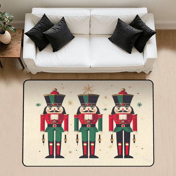 CURLYOOT Cartoon Cracker Nutcrackers Crown Drum Rug for Living Room Bedroom, 4x6 Ft Washable Area Rug, Non Slip Rugs for Entryway, Large Carpet for Indoor Dining Room