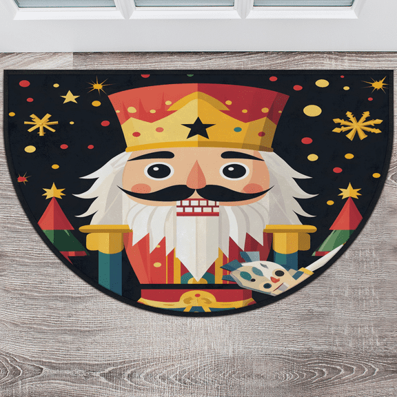 CURLYOOT Cartoon Cracker Nutcrackers Half Round Door Mat 24'' x 36'', Indoor Outdoor Entrance Rug, Semi Circular Area Rug, Non Slip Washable Absorbent Doormat, Laundry Room Rug