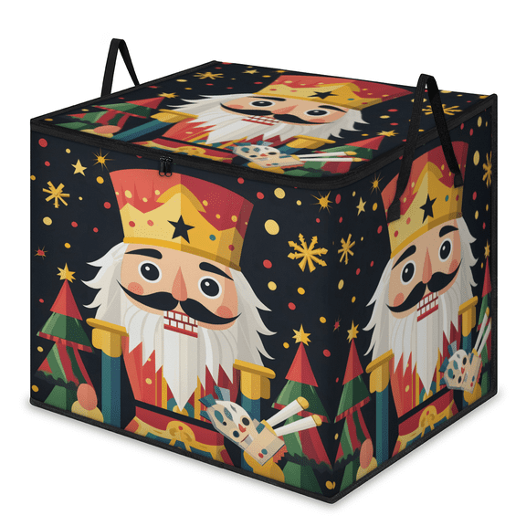 CURLYOOT Cartoon Cracker Nutcrackers Large Storage Bag, Clothes Storage Bin Foldable Closet Organizer with Handle, Fabric Storage Containers for Clothing, Blanket, Comforter, Bedding