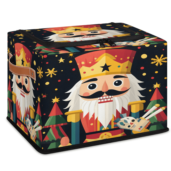 CURLYOOT Cartoon Cracker Nutcrackers Storage Bin with Zipper Lid, Foldable Clothes Organizer Lidded Storage Baskets, Rectangular Box Closet Shelf Organizer