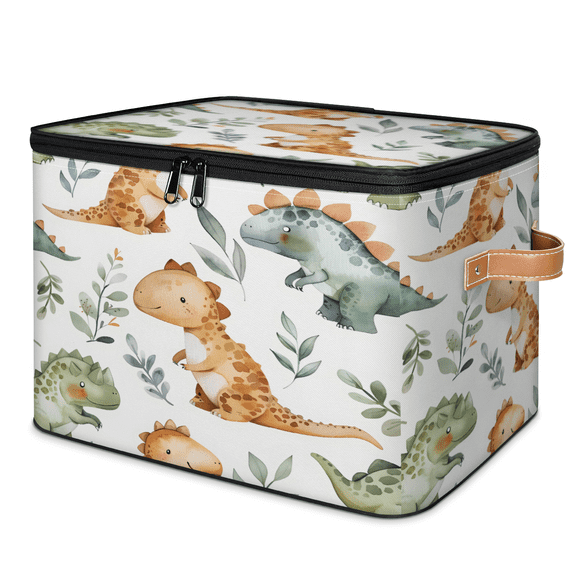 CURLYOOT Cartoon Dinosaur Fabric Storage Bins with Lids, Colorful Animals Plants Foldable Storage Boxes Washable Storage Cube, Closet Bedroom Home Organizer Containers with Handles