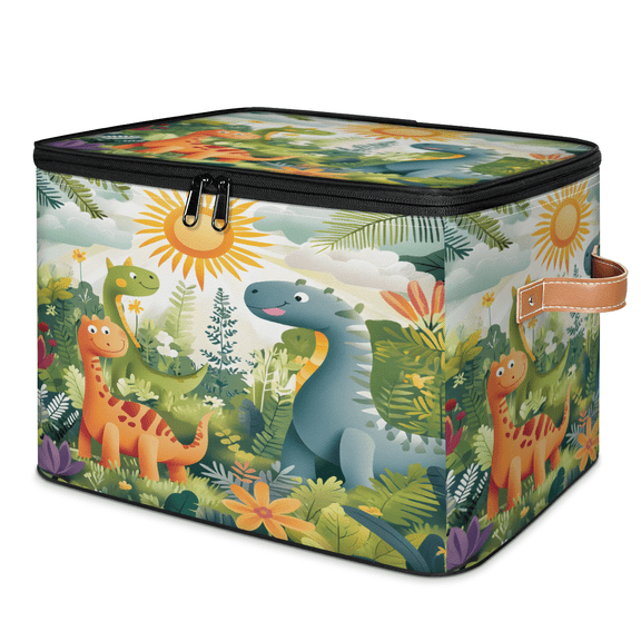 CURLYOOT Cartoon Dinosaur Jungle Tropical Storage Bins with Lid, Decorative Fabric Storage Boxes, Foldable Closet Shelf Organizer Baskets for Bedroom, Living Room, Home