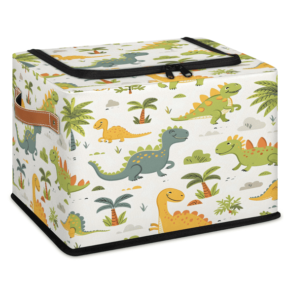 CURLYOOT Cartoon Dinosaur Storage Bin With Zipper Lid, Foldable Clothes Organizer Lidded Storage Baskets, Rectangular Box Closet Shelf Organizer for Bedroom Living Room