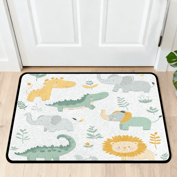 CURLYOOT Cartoon Elephant and Lion Cute Front Door Mat, Washable Non-Slip Door Mat, Indoor Outdoor Floor Mats Absorbent Welcome Doormat for Entrance 20" x 30"
