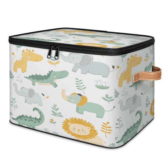 CURLYOOT Cartoon Elephant and Lion Cute Storage Bins with Lid, Decorative Fabric Storage Boxes, Foldable Closet Shelf Organizer Baskets for Bedroom, Living Room, Home