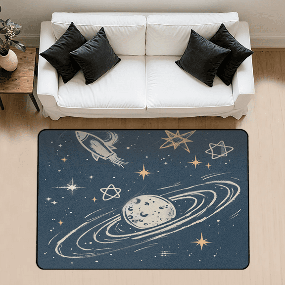 CURLYOOT Cartoon Galactic Space Rug for Living Room Bedroom, 4x6 Ft Washable Area Rug, Non Slip Rugs for Entryway, Large Carpet for Indoor Dining Room