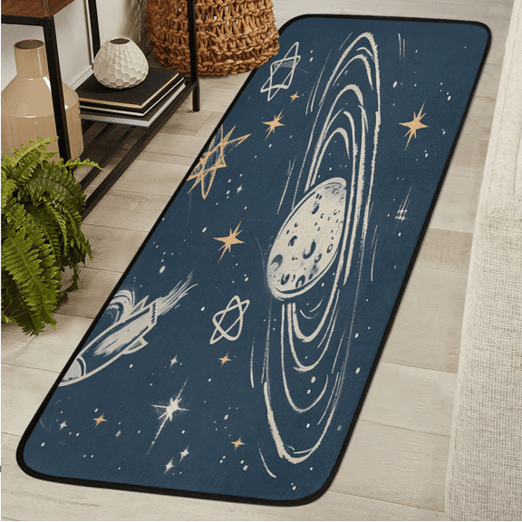 CURLYOOT Cartoon Galactic Space Runner Rug 2'x6' Washable Kitchen Runner Rug Indoor Non Slip Laundry Rugs Floor Carpet for Hallway Kitchen Entryway Bedroom Living Room