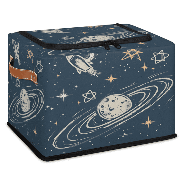 CURLYOOT Cartoon Galactic Space Storage Bin With Zipper Lid, Foldable Clothes Organizer Lidded Storage Baskets, Rectangular Box Closet Shelf Container Organizer for Home Dorm
