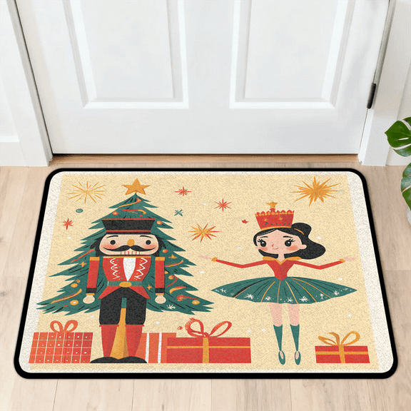 CURLYOOT Cartoon Holiday Nutcrackers Front Door Mat, Washable Non-Slip Door Mat, Indoor Outdoor Floor Mats Absorbent Welcome Doormat for Entrance 20" x 30"