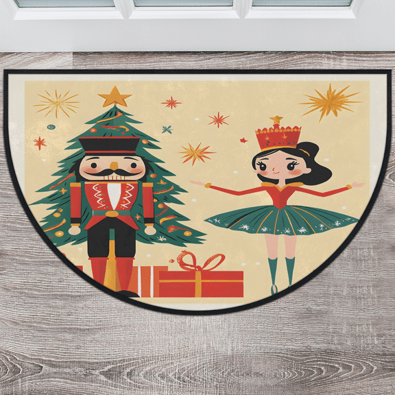 CURLYOOT Cartoon Holiday Nutcrackers Half Round Door Mat 24'' x 36'', Indoor Outdoor Entrance Rug, Semi Circular Area Rug, Non Slip Washable Absorbent Doormat, Laundry Room Rug