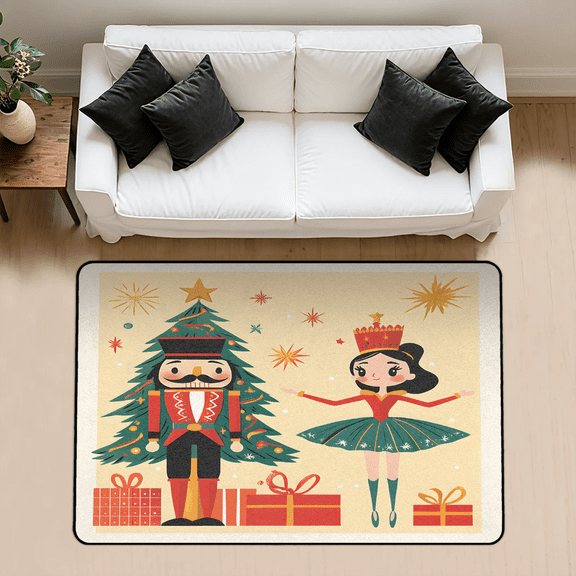 CURLYOOT Cartoon Holiday Nutcrackers Rug for Living Room Bedroom, 4x6 Ft Washable Area Rug, Non Slip Rugs for Entryway, Large Carpet for Indoor Dining Room
