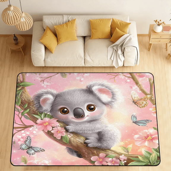 CURLYOOT Cartoon Koala Pinks Area Rugs for Living Room Bedroom, 4' 10" x 6' 8" Washable Rug, Floor Carpet with Non Slip Backing for Dining Room Indoor