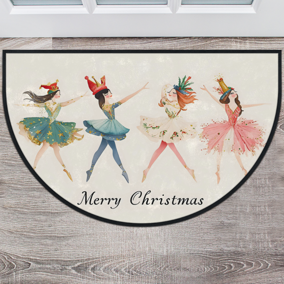 CURLYOOT Cartoon Nutcrackers Colorful Xmas Half Round Door Mat 24'' x 36'', Indoor Outdoor Entrance Rug, Semi Circular Area Rug, Non Slip Washable Absorbent Doormat, Laundry Room Rug