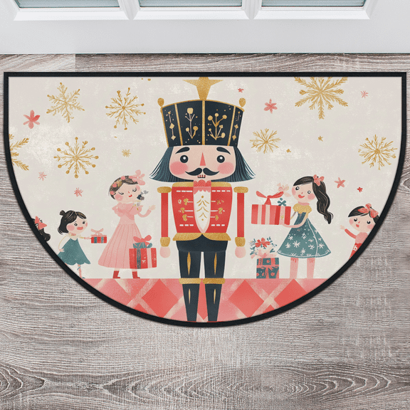 CURLYOOT Cartoon Nutcrackers Half Round Door Mat 24'' x 36'', Indoor Outdoor Entrance Rug, Semi Circular Area Rug, Non Slip Washable Absorbent Doormat, Laundry Room Rug