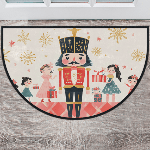 CURLYOOT Cartoon Nutcrackers Half Round Door Mat 40'' x 63'', Indoor Outdoor Entrance Rug, Semi Circular Area Rug, Non Slip Washable Absorbent Doormat, Laundry Room Rug