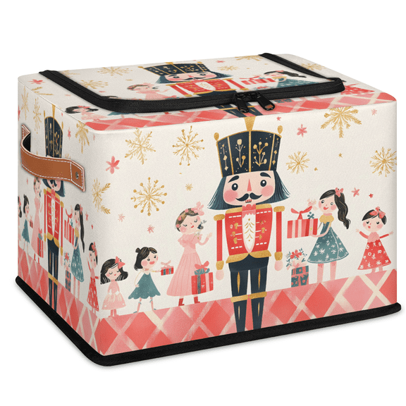 CURLYOOT Cartoon Nutcrackers Storage Bin With Zipper Lid, Foldable Clothes Organizer Lidded Storage Baskets, Rectangular Box Closet Shelf Container Organizer for Home Dorm