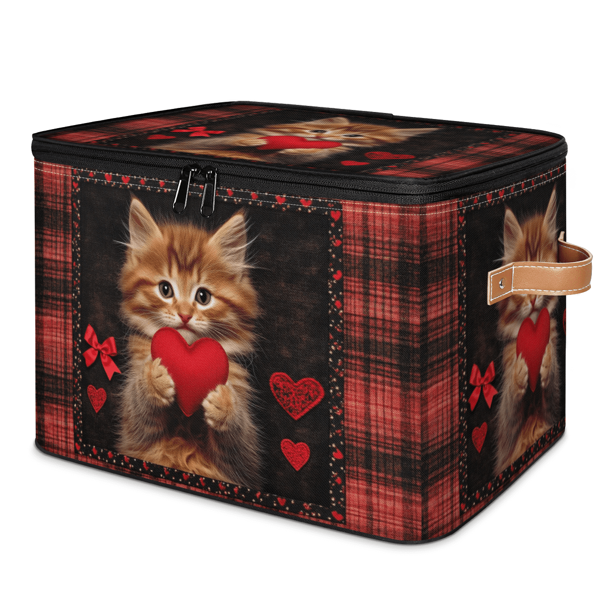 CURLYOOT Cat Love Heart Storage Bins with Zipper Lid Fabric Storage ...