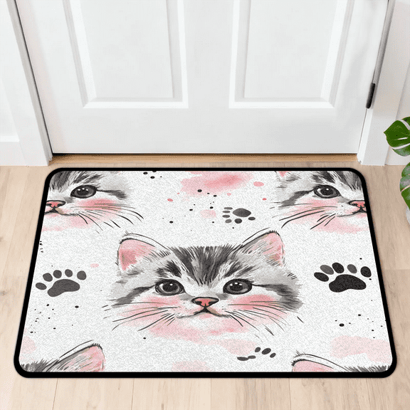 CURLYOOT Cats Indoor Doormat, Non-Slip Absorbent Door Mat 24" x 16", Cute Animal Entrance Floor Mat Washable Entry Doormats for Entryway Front Back Door