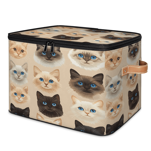 CURLYOOT Cats Storage Bins with Zipper Lid Fabric Storage Baskets Boxes Funny Pet Animal Washable Foldable Clothes Organizer Container with Leather Handles for Shelves Closet
