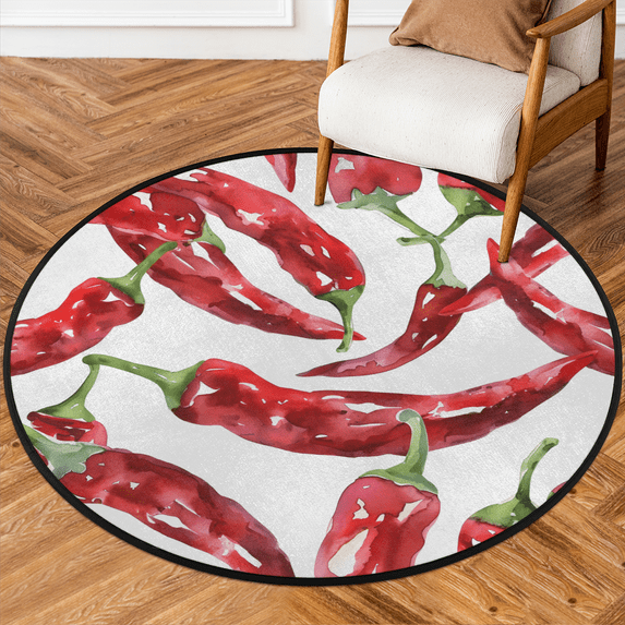 CURLYOOT Chilli 5.2ft Round Rug for Living Room, Large Washable Area Rug, Non Slip Floor Mat Red Pepper Indoor Rugs for Bedroom, Dining Room, Offices, Entryway