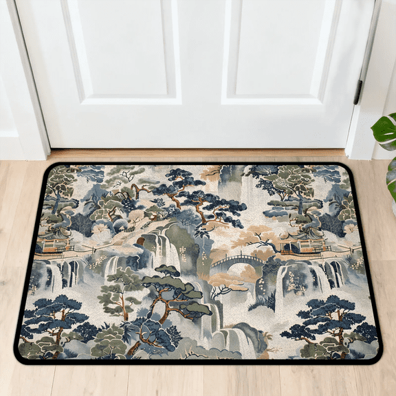 CURLYOOT Chinese Style Mountain Indoor Doormat, Non-Slip Absorbent Door Mat 24" x 16", Entrance Floor Mat Washable Entry Doormats for Entryway Front Back Door