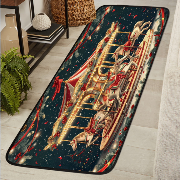 CURLYOOT Christmas Carousel Horse Runner Rug 2'x6' Washable Kitchen Runner Rug Indoor Non Slip Laundry Rugs Floor Carpet for Hallway Kitchen Entryway Bedroom Living Room