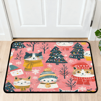 CURLYOOT Christmas Cats Indoor Doormat, Non-Slip Absorbent Door Mat 24" x 16", Snowflake Entrance Floor Mat Washable Entry Doormats for Entryway Front Back Door