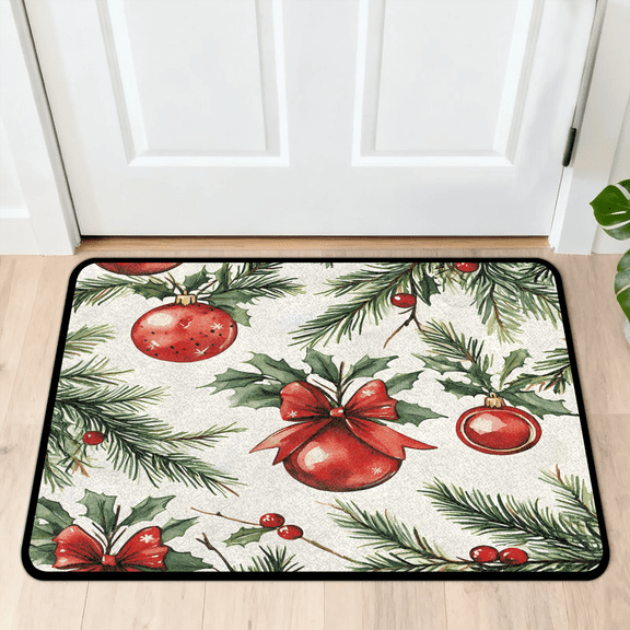 CURLYOOT Christmas Door Mat 24" x 36" Absorbent Front Doormat Entrance Mat Non-Slip Washable Welcome Mats Holly Berry Floor Mats for Entryway Indoor Outdoor