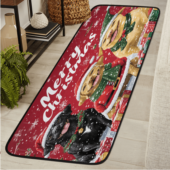 CURLYOOT Christmas Golden Retrieve Runner Rug 2'x6' Washable Kitchen Runner Rug Indoor Non Slip Laundry Rugs Floor Carpet for Hallway Kitchen Entryway Bedroom Living Room