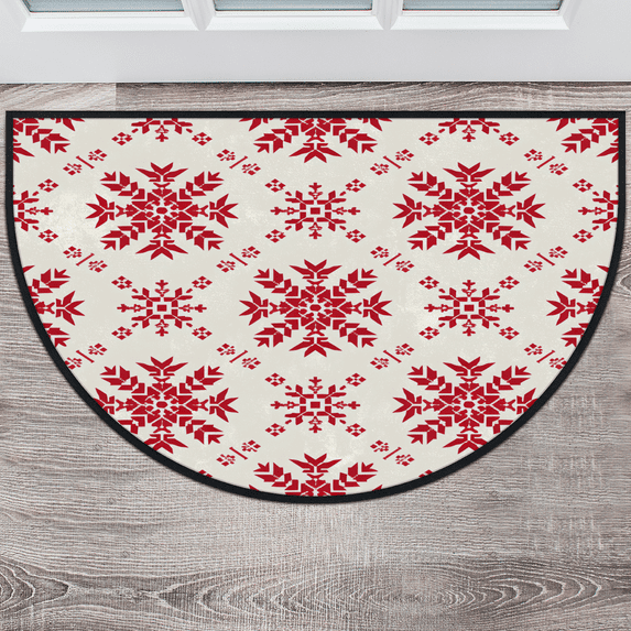 CURLYOOT Christmas Half Round Door Mat, Indoor Outdoor Entrance Rug, Snowflake Pattern Semi Circular Area Rug, Non Slip Washable Absorbent Doormat, Laundry Room Rug 24'' x 36''