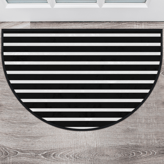 CURLYOOT Stripe Half Round Door Mat, Indoor Outdoor Entrance Rug, Black White Semi Circular Area Rug, Non Slip Washable Absorbent Doormat, Laundry Room Rug 24'' x 36''