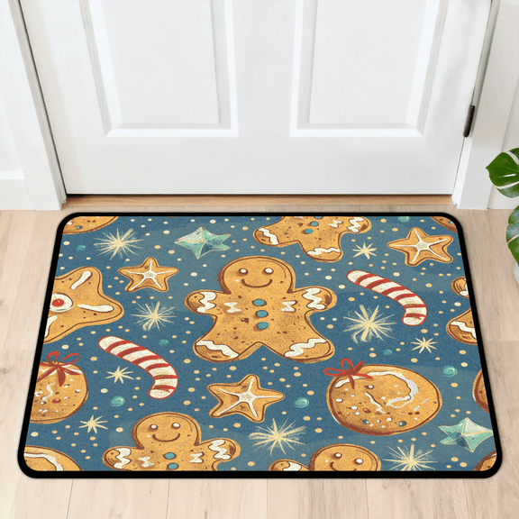 CURLYOOT Christmas Indoor Doormat, Non-Slip Absorbent Door Mat 24" x 16", Gingerbread Cookies Entrance Floor Mat Washable Entry Doormats for Entryway Front Back Door