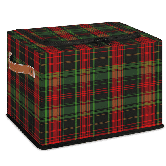 CURLYOOT Christmas Plaid Storage Bin with Zipper Lid Foldable Storage Basket Box Clothes Organizer Container for Closet, Shelf, Bedroom, Home Decor