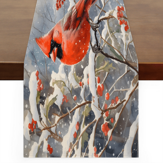 CURLYOOT Christmas Red Bird Linen Table Runner 90 Inches Long Kitchen ...