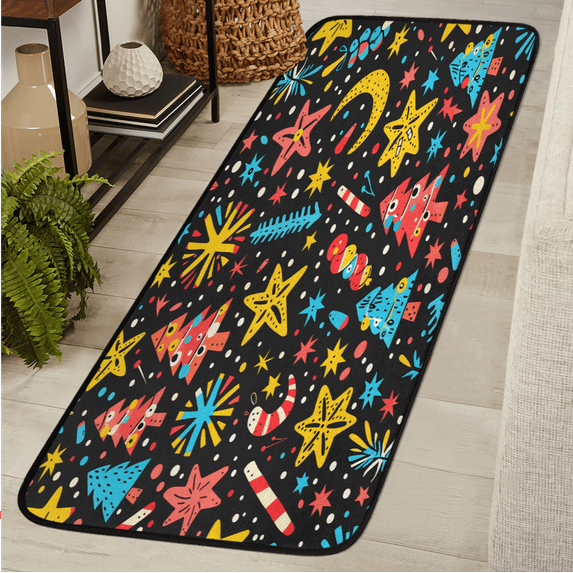 CURLYOOT Christmas Runner Rug 2'x6' Washable Kitchen Runner Rug Indoor Non Slip Laundry Rugs Cute Cartoon Floor Carpet for Hallway Kitchen Entryway Bedroom Living Room