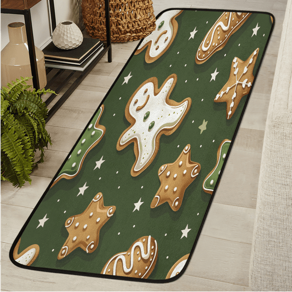 CURLYOOT Christmas Runner Rug 2'x6' Washable Kitchen Runner Rug Indoor Non Slip Laundry Rugs Cute Cookies Floor Carpet for Hallway Kitchen Entryway Bedroom Living Room