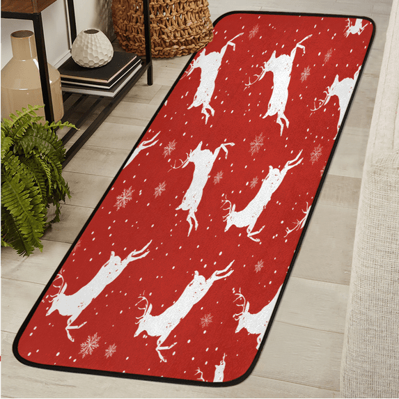 CURLYOOT Christmas Runner Rug 2'x6' Washable Kitchen Runner Rug Indoor Non Slip Laundry Rugs Red Deer Floor Carpet for Hallway Kitchen Entryway Bedroom Living Room