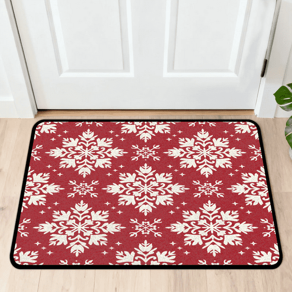 CURLYOOT Christmas Snowflake Door Mat 24" x 36" Absorbent Front Doormat Entrance Mat Non-Slip Washable Welcome Mats Red Floor Mats for Entryway Indoor Outdoor