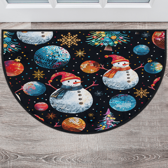 CURLYOOT Christmas Snowman Half Round Door Mat, Indoor Outdoor Entrance Rug, Planet Semi Circular Area Rug, Non Slip Washable Absorbent Doormat, Laundry Room Rug 40'' x 63''