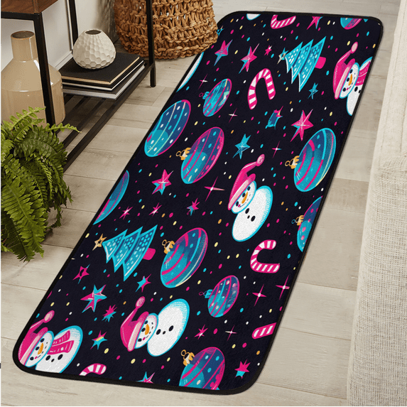 CURLYOOT Christmas Snowman Runner Rug 2'x6' Washable Kitchen Runner Rug Indoor Non Slip Laundry Rugs Black Floor Carpet for Hallway Kitchen Entryway Bedroom Living Room