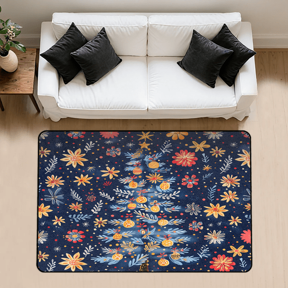CURLYOOT Christmas Tree Area Rug 3x5 Ft Rugs for Entryway Entrance Kitchen, Washable Non Slip Floral Rustic Indoor Floor Carpet for Bedroom Living Room