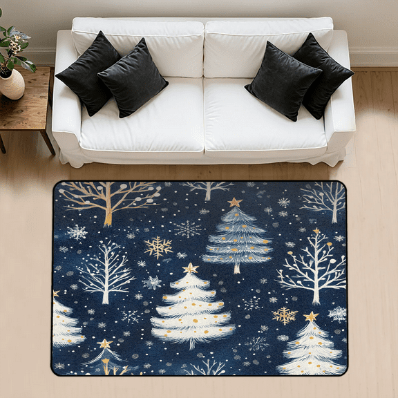 CURLYOOT Christmas Tree Rug for Living Room Bedroom, 4x6 Ft Washable Area Rug, Non Slip Rugs for Entryway, Pine Tree Large Carpet for Indoor Dining Room