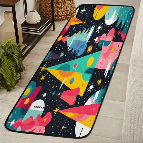 CURLYOOT Christmas Tree Runner Rug 2'x6' Washable Kitchen Runner Rug Indoor Non Slip Laundry Rugs Abstract Geometric Floor Carpet for Hallway Kitchen Entryway Bedroom Living Room