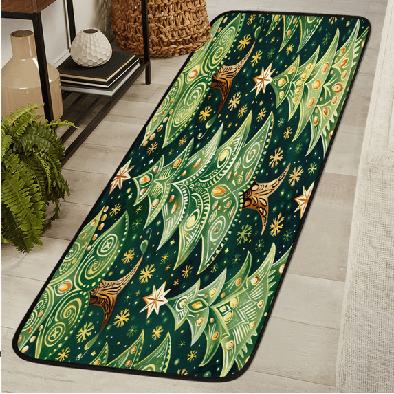 CURLYOOT Christmas Tree Runner Rug 2'x6' Washable Kitchen Runner Rug Indoor Non Slip Laundry Rugs Boho Floor Carpet for Hallway Kitchen Entryway Bedroom Living Room
