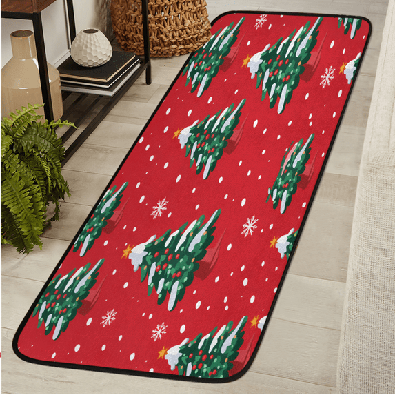 CURLYOOT Christmas Tree Runner Rug 2'x6' Washable Kitchen Runner Rug Indoor Non Slip Laundry Rugs Red Green Floor Carpet for Hallway Kitchen Entryway Bedroom Living Room