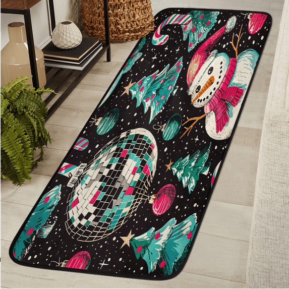 CURLYOOT Christmas Tree Runner Rug 2'x6' Washable Kitchen Runner Rug Indoor Non Slip Laundry Rugs Snowman Balls Floor Carpet for Hallway Kitchen Entryway Bedroom Living Room